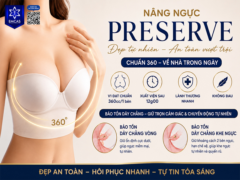 Nâng ngực Preserve kết hợp SVF hoạt động bằng cách đánh giá nền mô ngực, kiểm soát khoang ngực theo cơ địa và ứng dụng SVF như yếu tố hỗ trợ lành thương trong phác đồ cá nhân hóa.