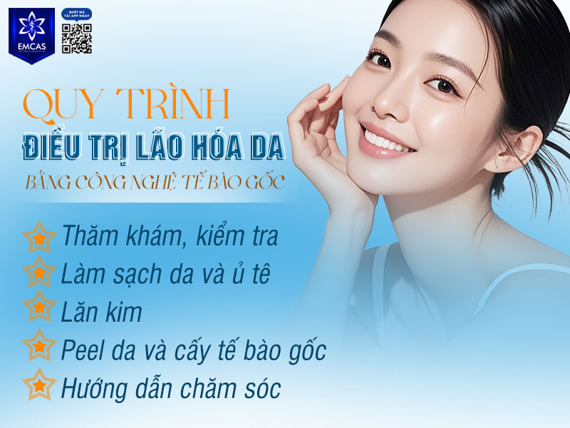 Quy trình điều trị lão hóa da bằng kỹ thuật lăn kim và công nghệ tế bào gốc thường được thực hiện theo 5 bước cơ bản.