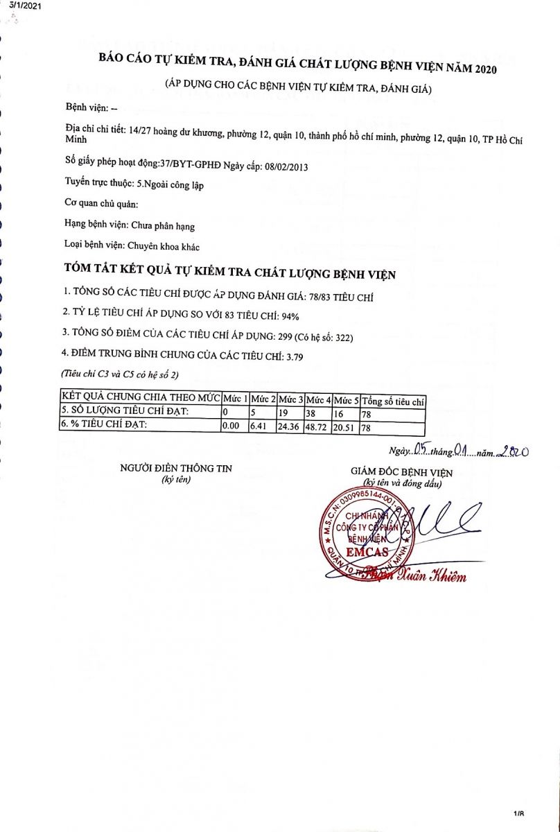 BÁO CÁO KẾT QUẢ TỰ KIỂM TRA CHẤT LƯỢNG BỆNH VIỆN 2020