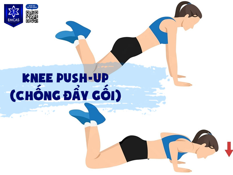 Knee Push-up là phiên bản chống đẩy nhẹ hơn khi đầu gối chạm sàn, phù hợp với người có lực tay yếu hoặc mới tập gym.