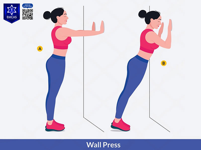 Wall Press là cách tập gym tăng vòng 1 nhẹ nhàng tại nhà với động tác đẩy vào tường, phù hợp cho người mới hoặc người ít vận động.